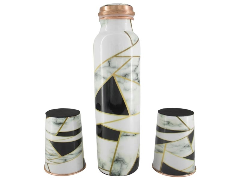 Pure Copper Water Bottle Set with 2 Tumblers Gift Pack