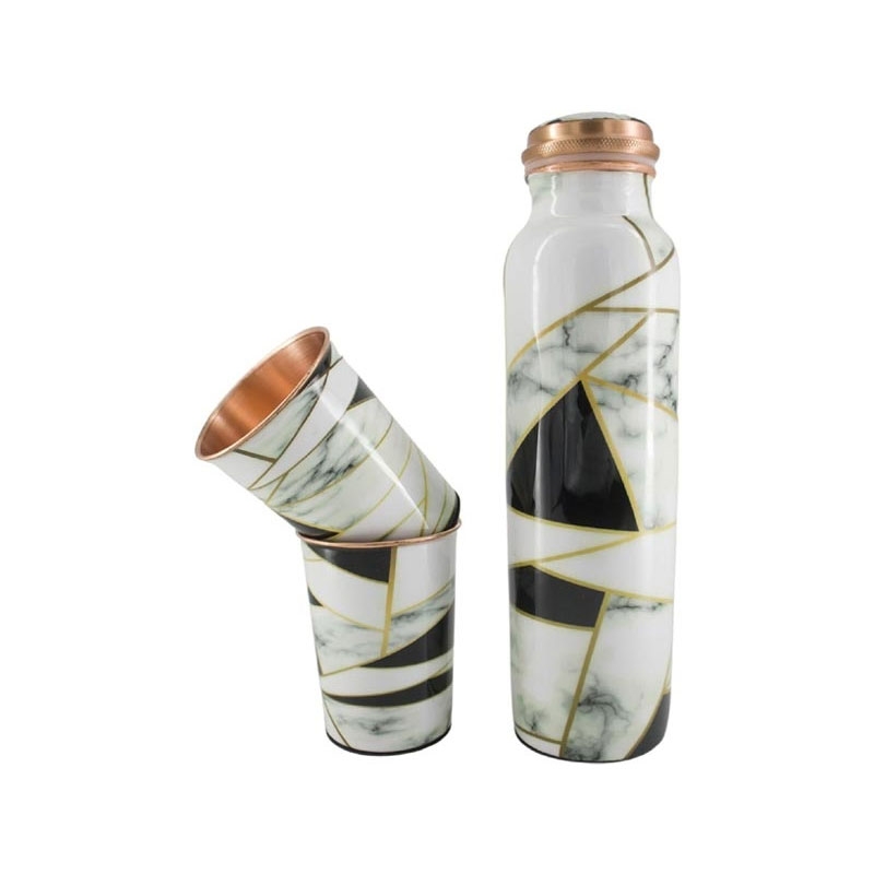 Pure Copper Water Bottle with 2 Tumblers Set Eco with GIFT PACKAGING
