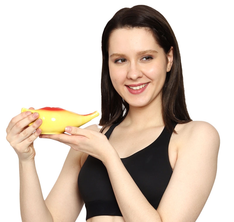 Ceramic Neti Pot 225 Ml Capacity Yellow and Red
