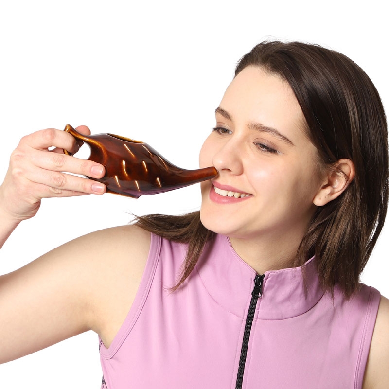 Ceramic Neti Pot Nose Cleaner for Sinus 225 Ml Dark Brown Color