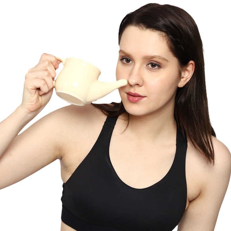 Ceramic Neti Pot Spill Proof for Nasal Cleansing 250 Ml Beige