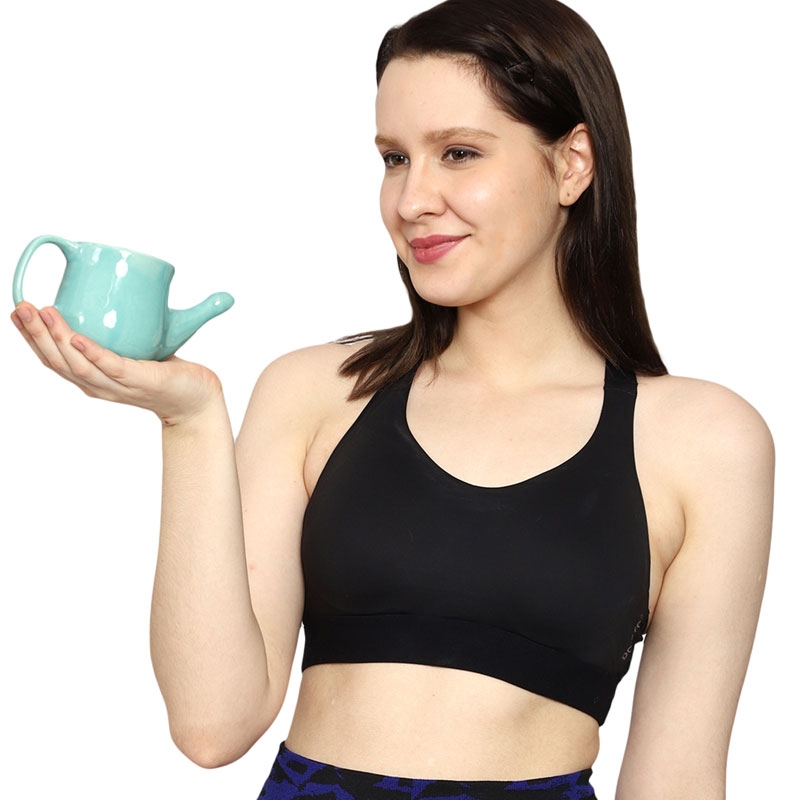 Ceramic Neti Pot Spill Proof for Sinus Turquoise Color 250 ML