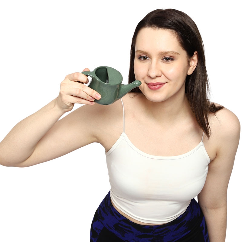Ceramic Neti Pot for Allergy Control Dark Green Color 250 Ml