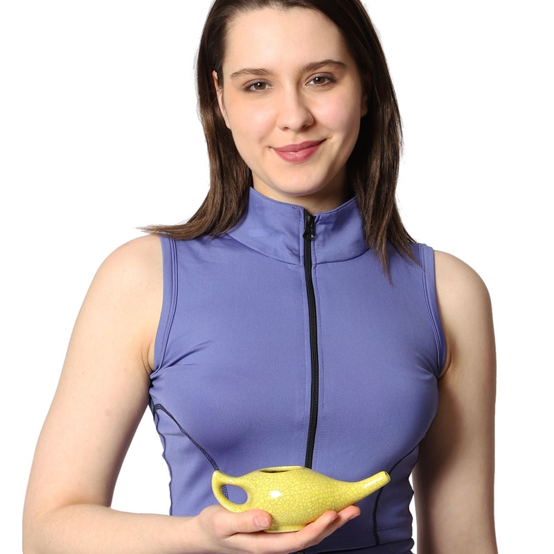 Ceramic Neti Pot for Nasal Cleansing 225 Ml Crackle Pattern Yellow