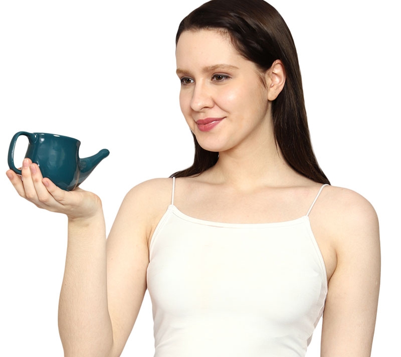 Ceramic Neti Pot for Nasal Irrigation 250 Ml Peacock Green