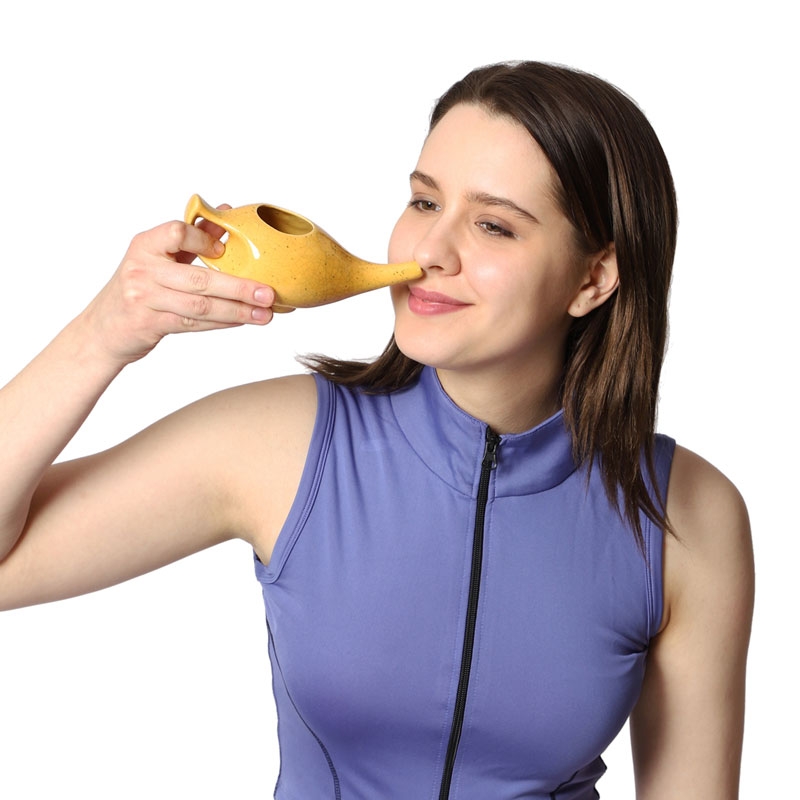 Ceramic Neti Pot for Sinus 225 Ml Freckle Pattern Orange