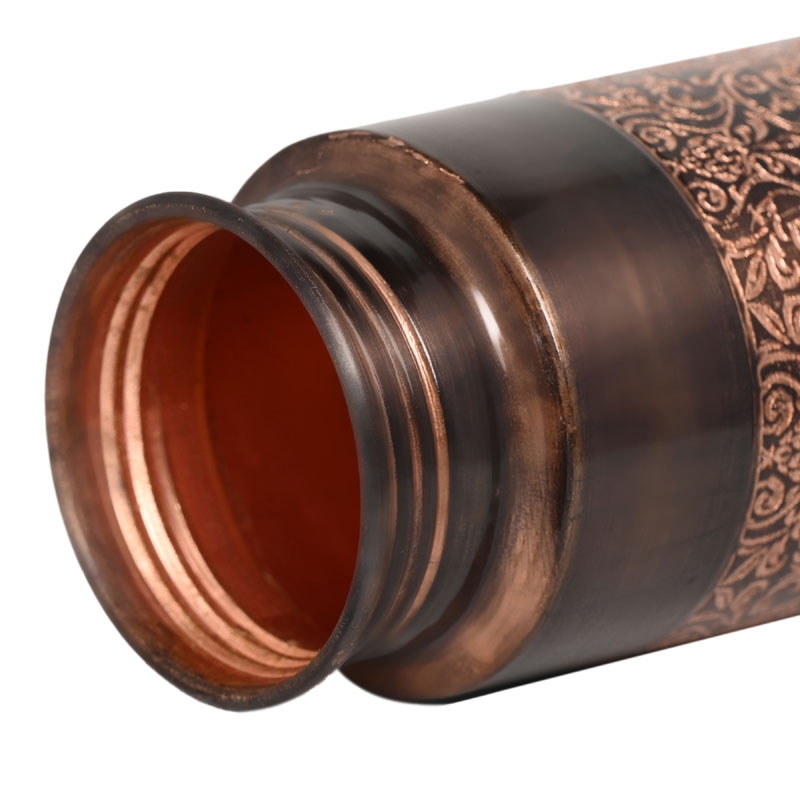 Copper Water Bottle with 2 Matching Tumbler Set Elegant Etching Pattern