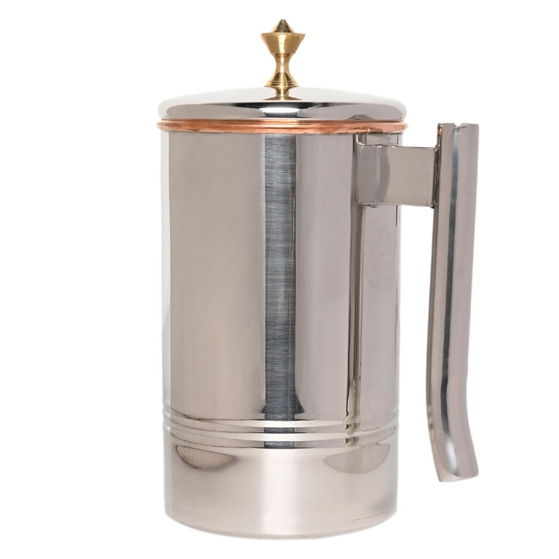 Copper and Stainless Steel Jug Outer Stainless Steel and Inner Copper Jug 1.5 Liter Brass Knob