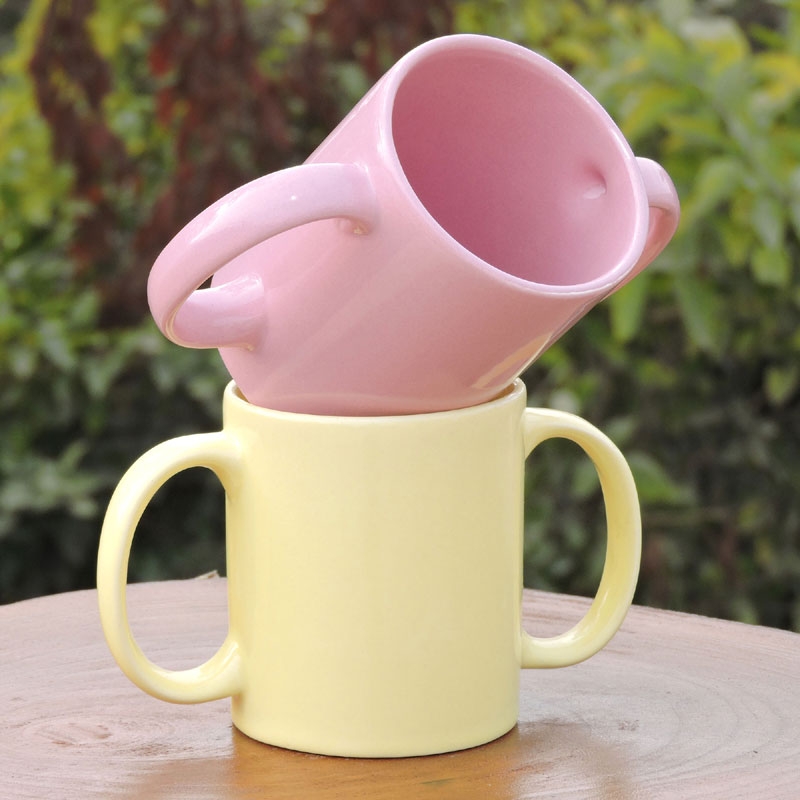 Dual Handle Mug Double Grip Mug Set of 2 for Secure Hold 350 Ml Pastel Color