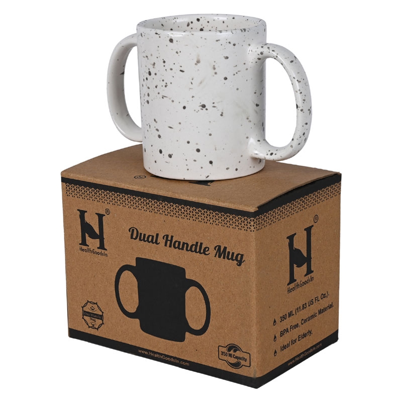 Dual Handle Mug Double Grip Mug to Aid Tremors 350 Ml Dalmatian Black