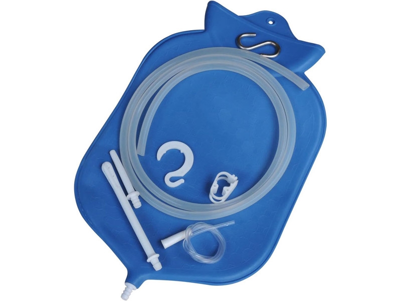 Enema Bag Kit for Colon Cleansing with Platinum Cured Silicone Hose 4 Quart Open Top Blue