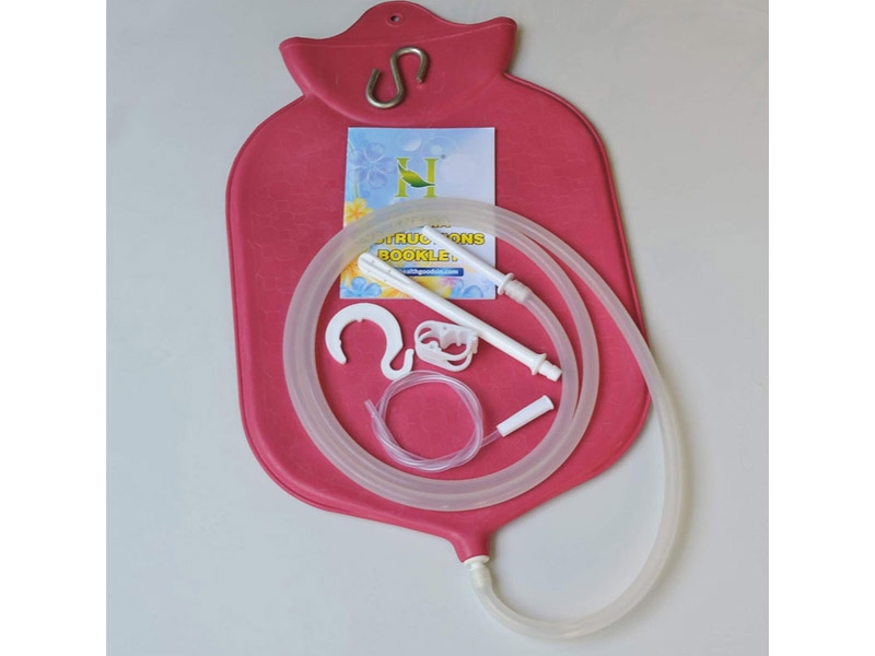 Enema Bag Kit for Colon Cleansing with Platinum Cured Silicone Hose 4 Quart Open Top Red