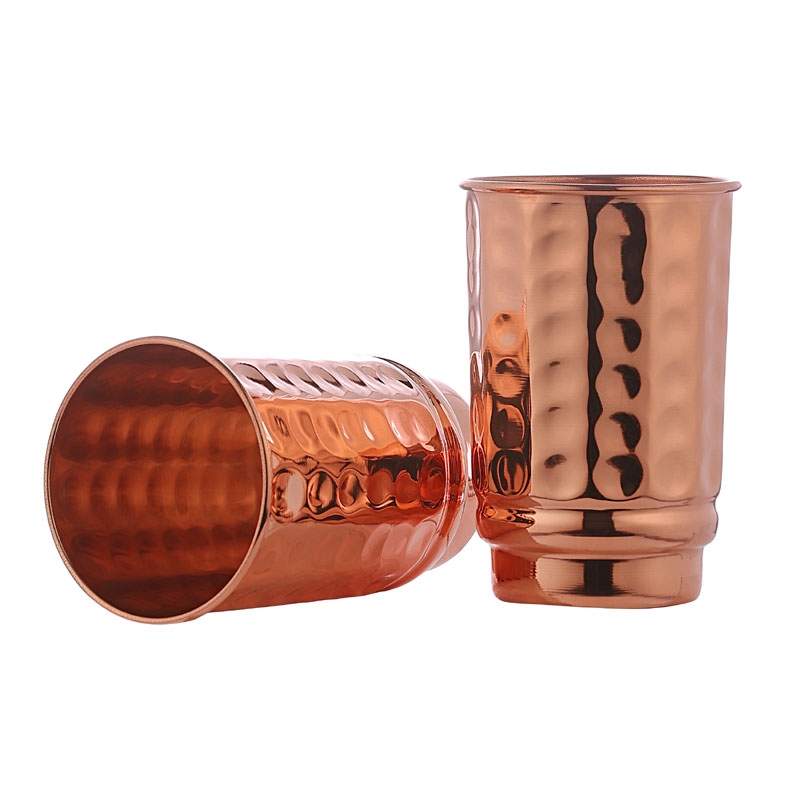 Hammered Pure Copper Tumblers Set of 2 350 Ml Copper Cups