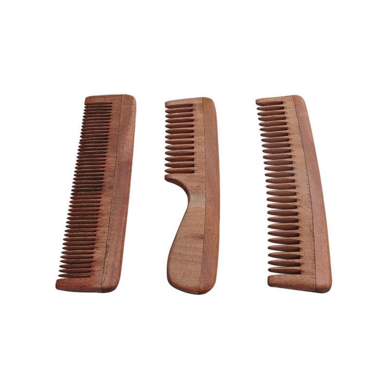 Neem Wood Combs Set of 3 Includes Wide Tooth Fine Tooth Wide Tooth with Handle ULTRA SAVER PACK