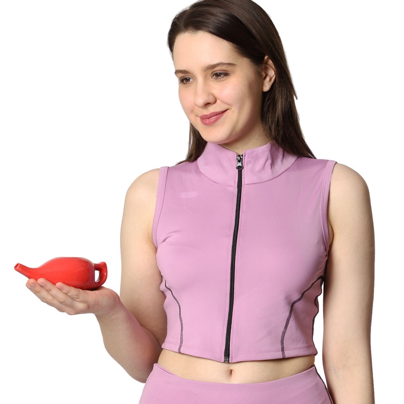 Premium Handcrafted Durable Ceramic Neti Pot Nasal Cleansing Dishwasher Safe with 2 Silicone Nozzle Tip Holds 225 Ml Crackle Pattern Red