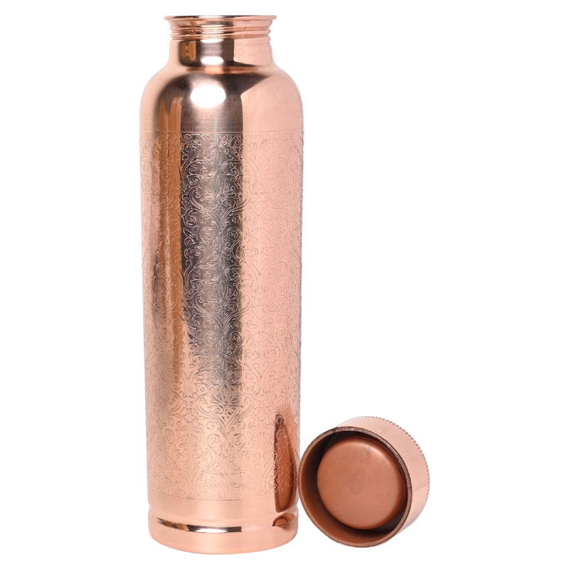 Pure Copper Fanta Bottle 900 Ml Capacity with Etching Pattern