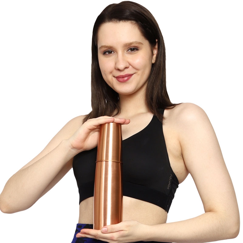 Pure Copper Matte Finish Bottle with Tumbler 900 Ml Capacity