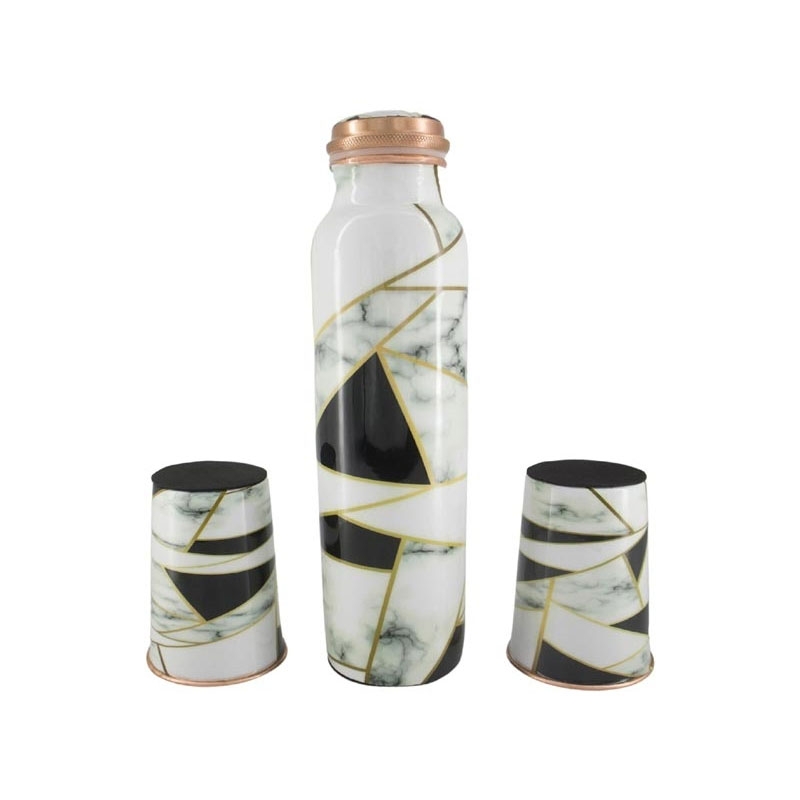 Pure Copper Water Bottle with 2 Tumblers Set Eco with GIFT PACKAGING