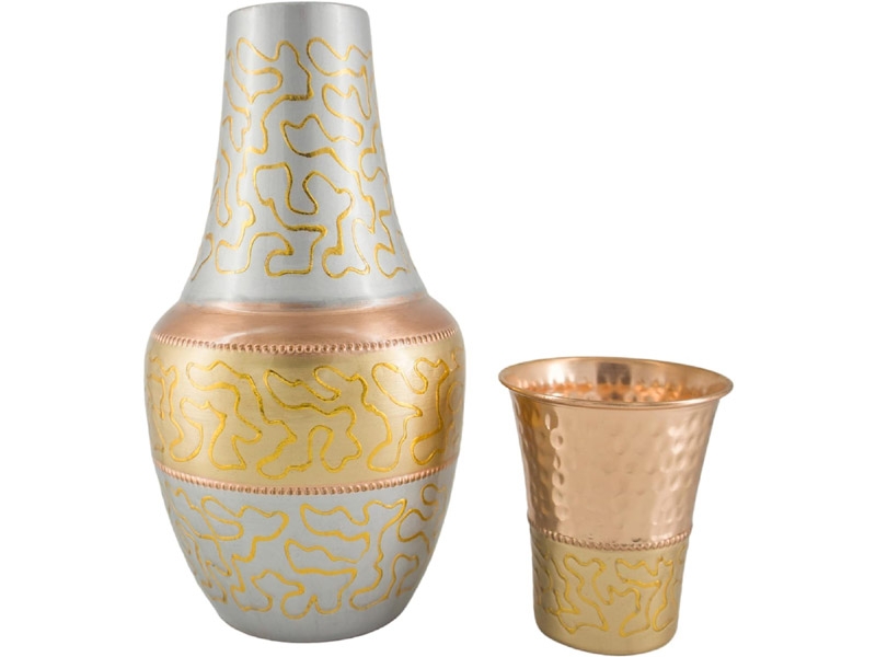 Bedside Water Carafe with Tumbler Capacity 1.4 Liter Silver Gold