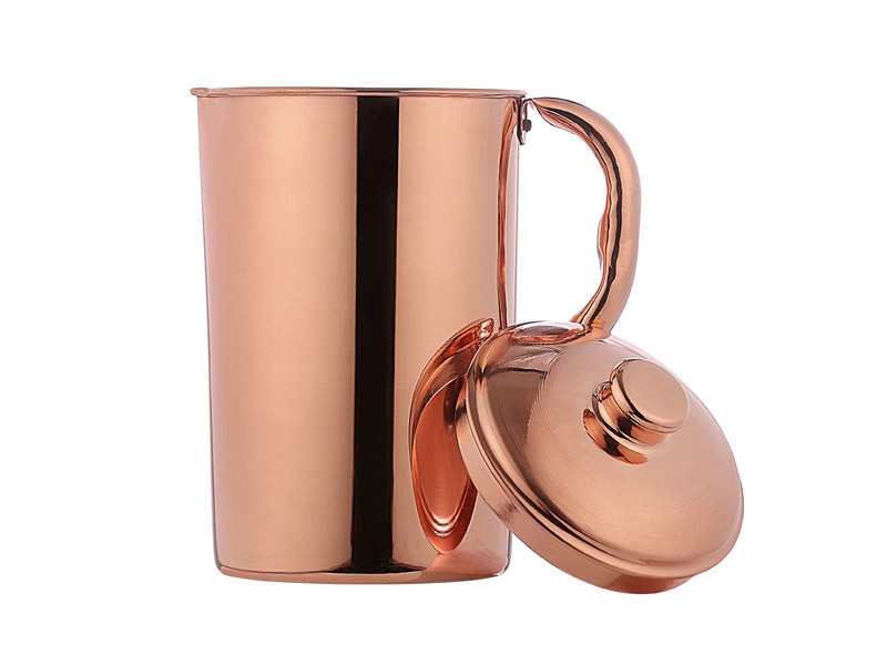 Half Gallon Copper Pitcher - 100% Pure Copper, Hammered Finish, With Lid - 2.2L Large Capacity By American Ayurveda