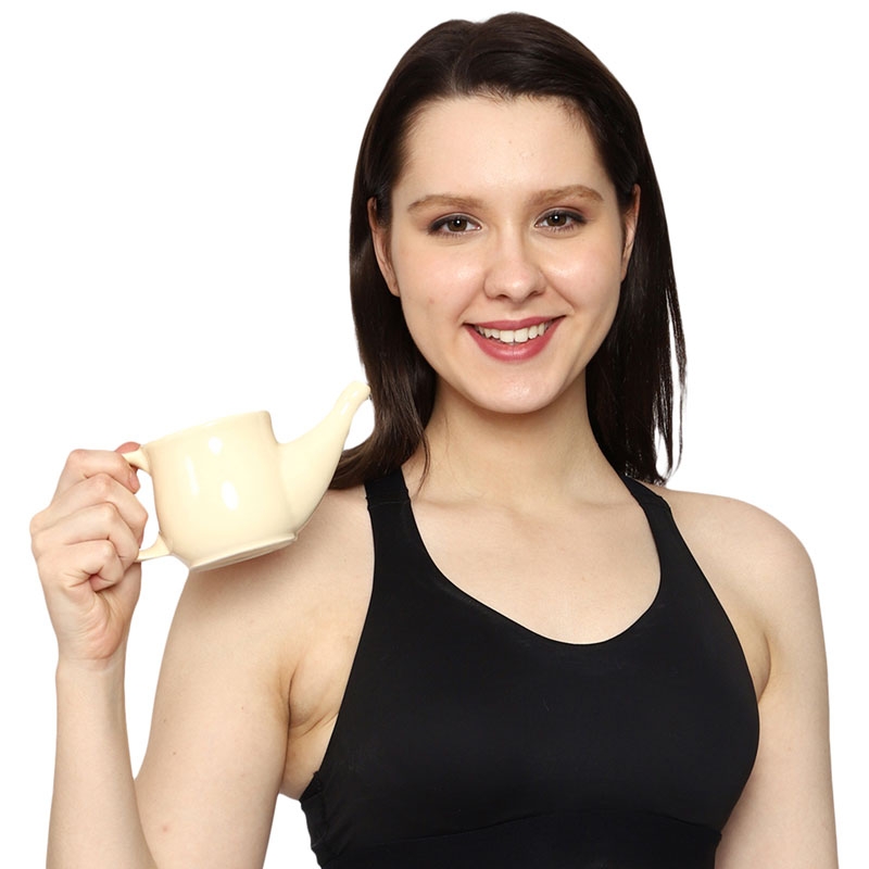 Ceramic Neti Pot Spill Proof for Nasal Cleansing 250 Ml Beige