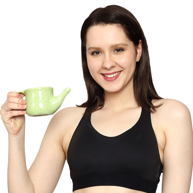 Ceramic Neti Pot Spill Proof for Nasal Cleansing Green Freckle Color 250 Ml
