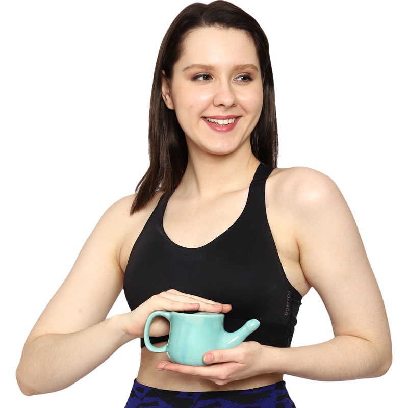 Ceramic Neti Pot Spill Proof for Sinus Turquoise Color 250 ML