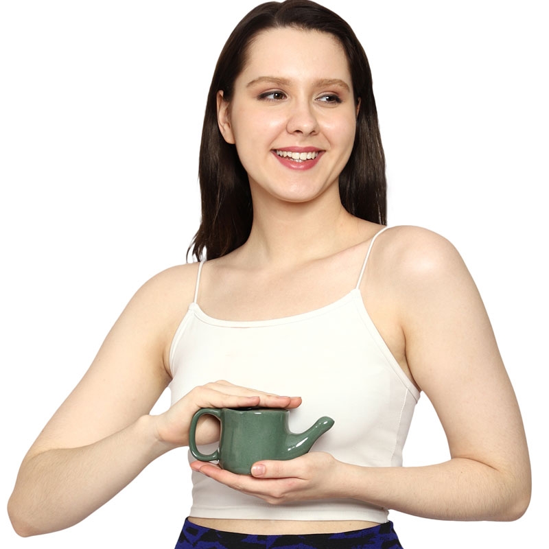 Ceramic Neti Pot for Allergy Control Dark Green Color 250 Ml