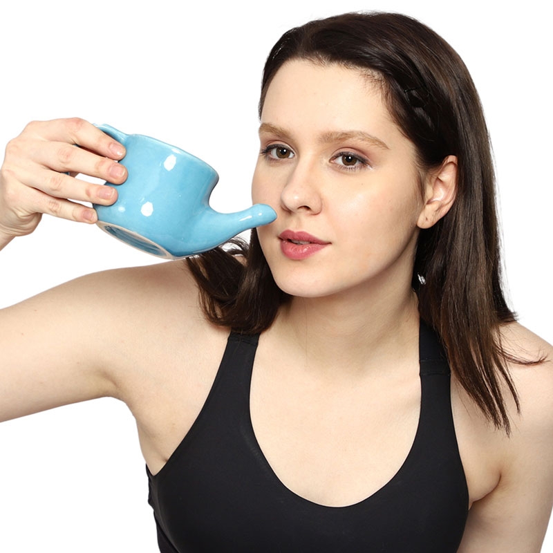Ceramic Neti Pot for Nasal Cleansing Sky Blue Color 250 Ml