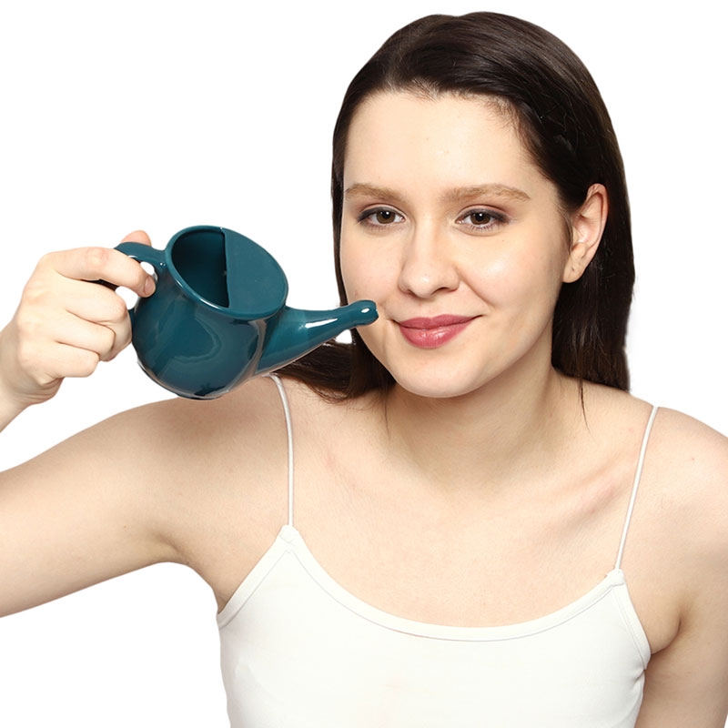 Ceramic Neti Pot for Nasal Irrigation 250 Ml Peacock Green