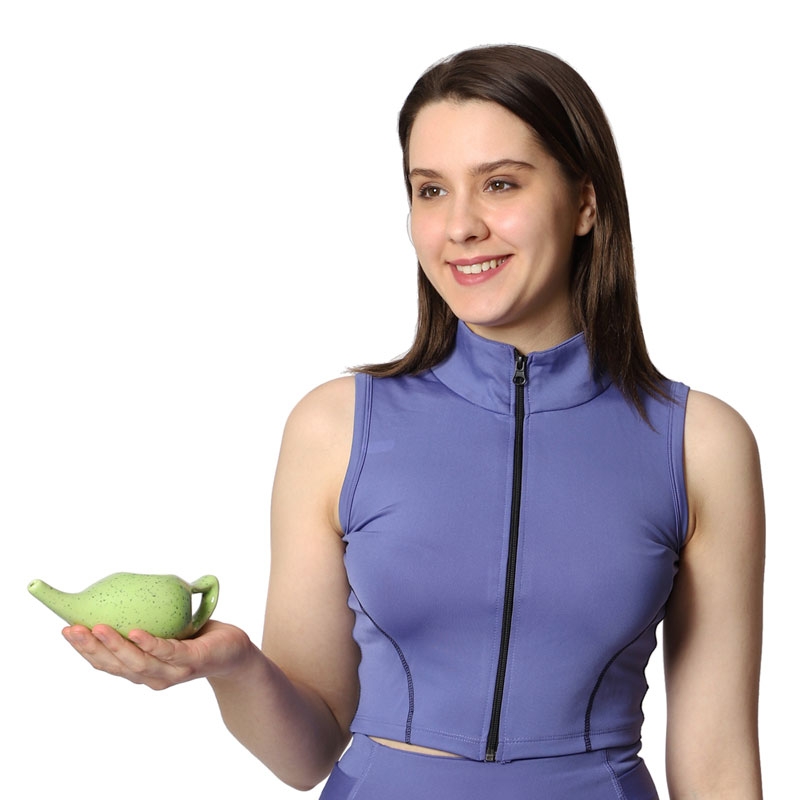 Ceramic Neti Pot for Nasal Irrigation Dishwasher 225 Ml Freckle Pattern Green