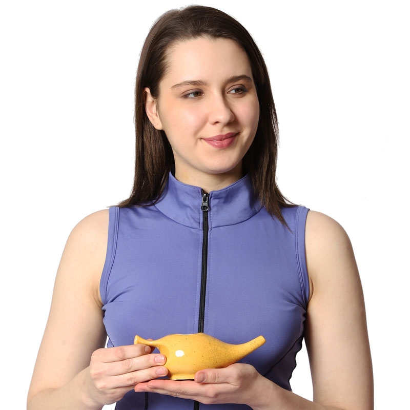 Ceramic Neti Pot for Sinus 225 Ml Freckle Pattern Orange