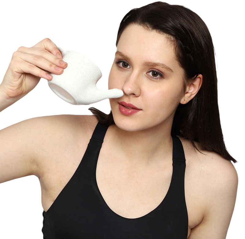 Ceramic Neti Pot for Sinus Spill Proof 225 Ml White Crackle
