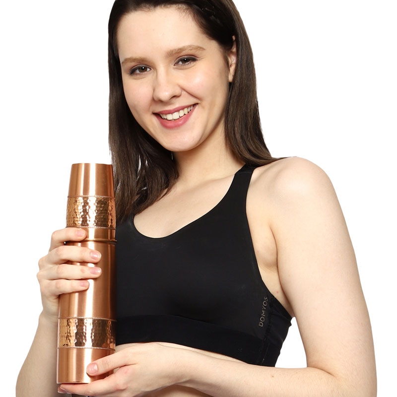 Copper Water Bottle 900 Ml with Tumbler Hammered and Plain Pattern