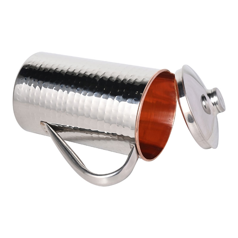 Copper and Stainless Steel Jug Outer Stainless Steel and Inner Copper Jug Hammered Pattern