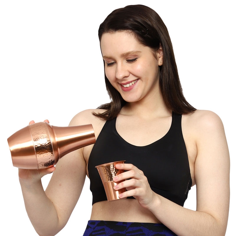 Pure Copper Bedside Water Carafe with Tumbler Capacity 1.4 Lt