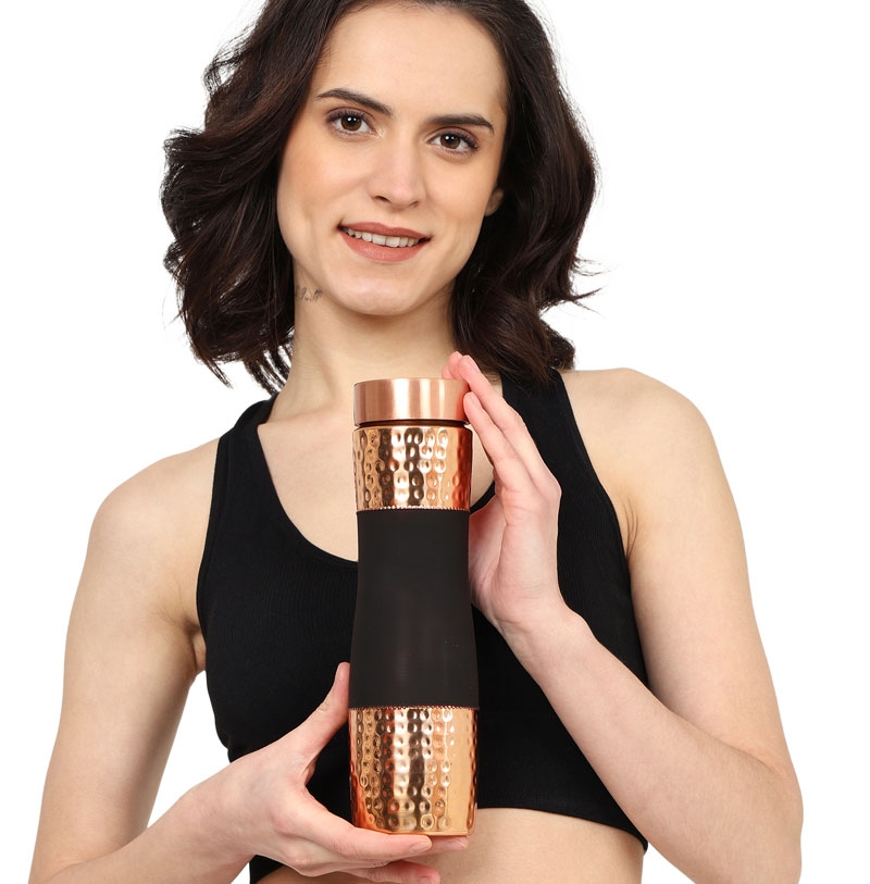 Pure Copper Water Bottle wide Mouth 1000 Ml Capacity Dark Cherry