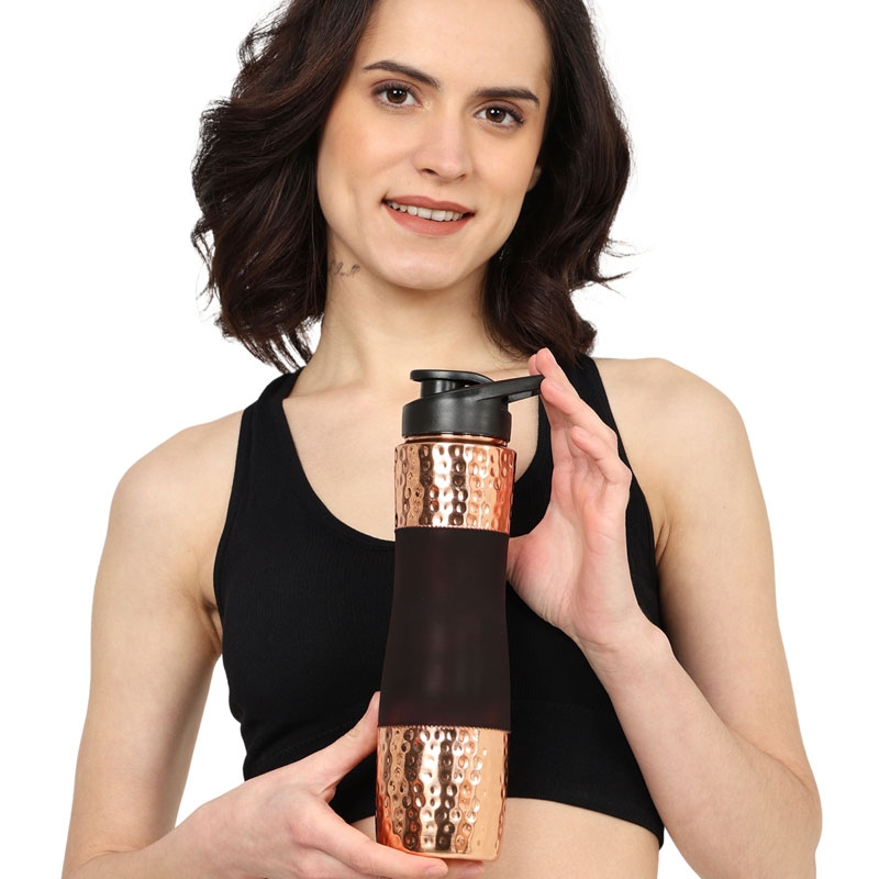 Pure Copper Water Bottle with Sipper 1000 Ml Capacity Dark Cherry