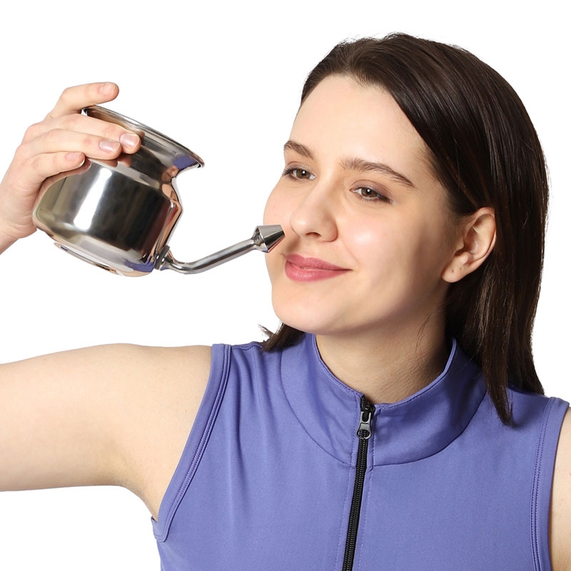 Stainless Steel Neti Pot for Nasal Irrigation with Neti Salt