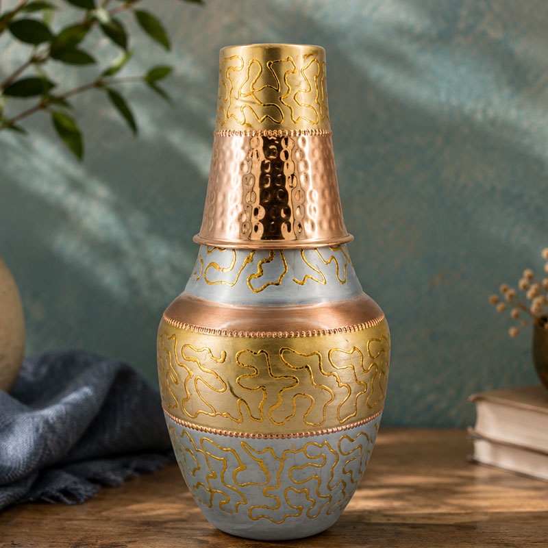 Bedside Water Carafe with Tumbler Capacity 1.4 Liter Silver Gold