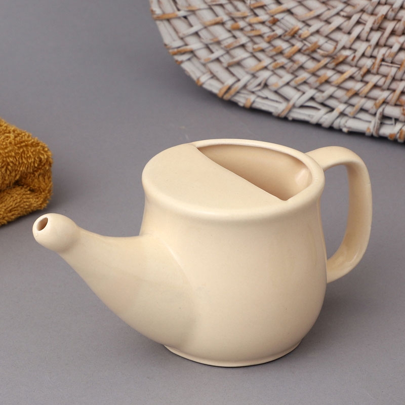 Ceramic Neti Pot Spill Proof for Nasal Cleansing 250 Ml Beige