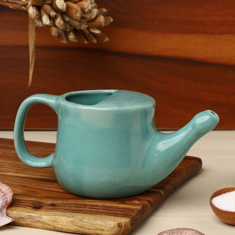 Ceramic Neti Pot Spill Proof for Sinus Turquoise Color 250 ML