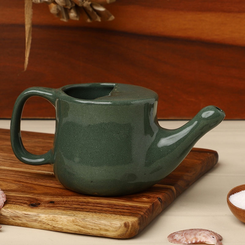 Ceramic Neti Pot for Allergy Control Dark Green Color 250 Ml