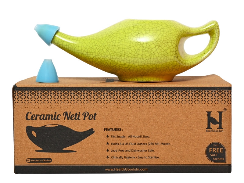 Ceramic Neti Pot for Nasal Cleansing 225 Ml Crackle Pattern Yellow