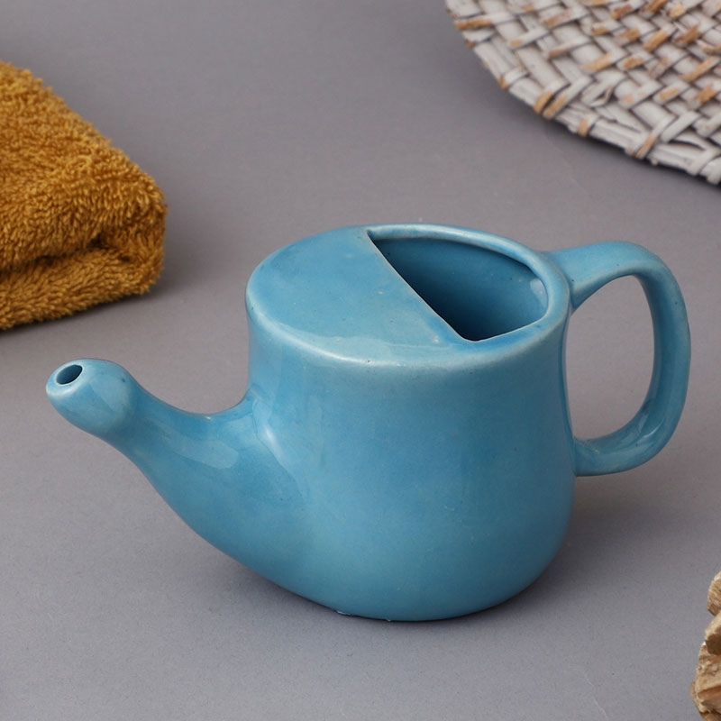 Ceramic Neti Pot for Nasal Cleansing Sky Blue Color 250 Ml