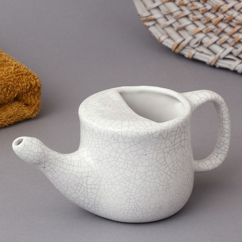 Ceramic Neti Pot for Sinus Spill Proof 225 Ml White Crackle