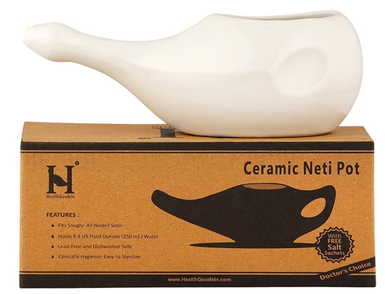 Ceramic Neti Pot without Handle for Sinus Control White Color