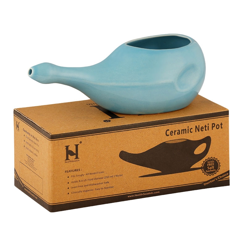 Ceramic Neti for Nasal Cleansing  without Handle Sky Blue