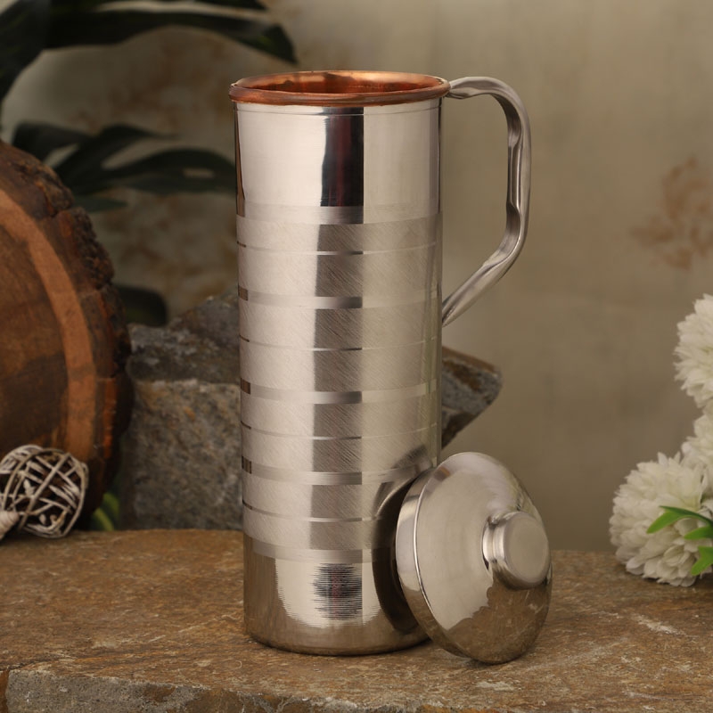 Copper and Stainless Steel Jug Outer Stainless Steel and Inner Copper Jug 1 Liter