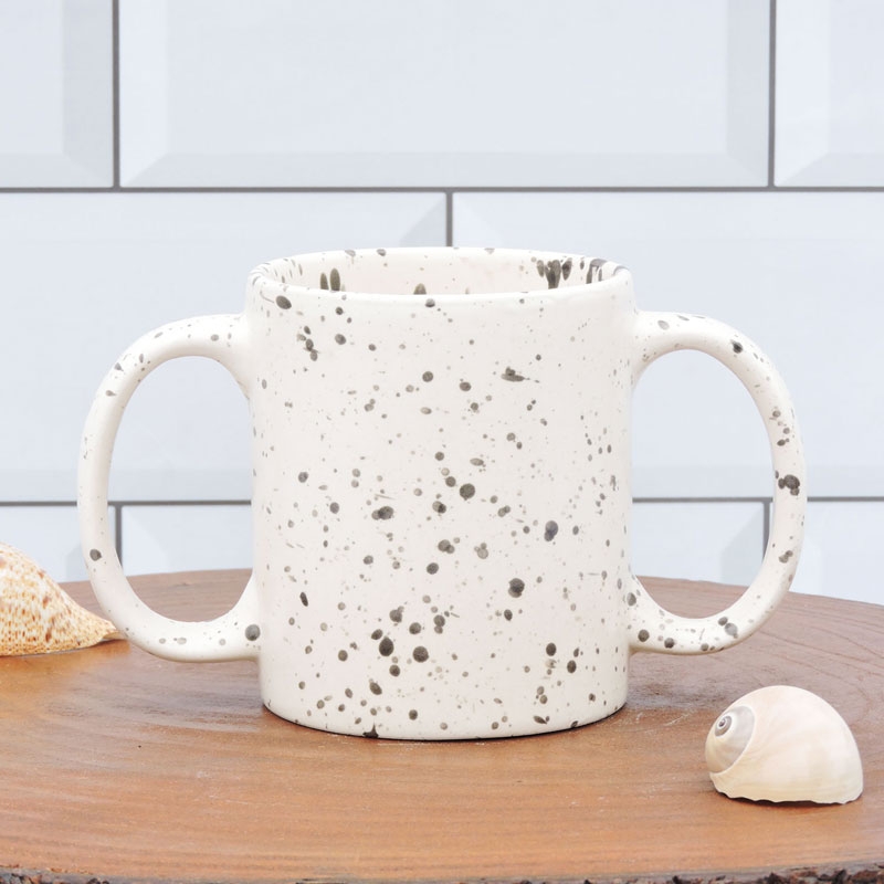 Dual Handle Mug Double Grip Mug to Aid Tremors 350 Ml Dalmatian Black